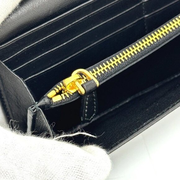 PRADA 1M1132 Logo Gather Two fold Long Wallet Leather Black - Picture 11 of 16